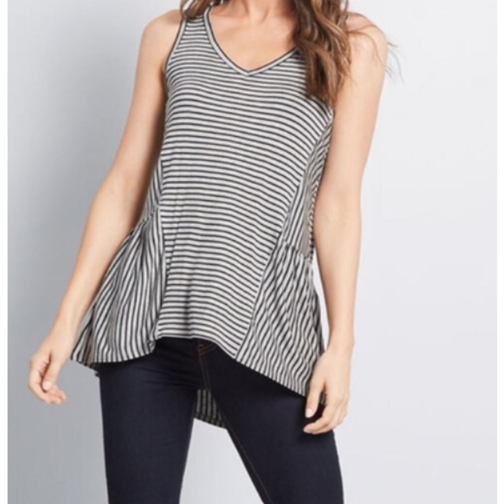 Modcloth In‎ Every Direction Knit Tank Top Navy White Striped Women's Size XXS